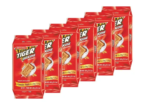 Britannia Tiger Glucose Biscuits Family Pack 21.2oz (600g) – Saludable y delicioso – Desayuno para niños y aperitivos para la hora del té (paquete
