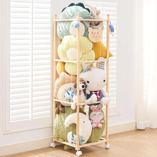 Organizador de zoológico de almacenamiento de animales de peluche, soporte alto de torre de madera para juguetes de peluche grandes, exhibición