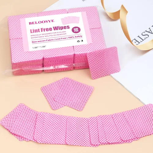 Miniatura 2 de 540 toallitas de uñas sin pelusas, toallitas con pegamento para extensiones de pestañas, súper absorbentes, suaves y no tejidas, toallitas Rosa