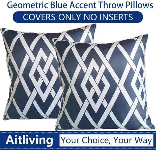 Miniatura 7 de Funda de almohada decorativa clásica con diseño de crayón de mano azul estilo capri, marcas geométricas, funda de almohada decorativa de 17 x 17