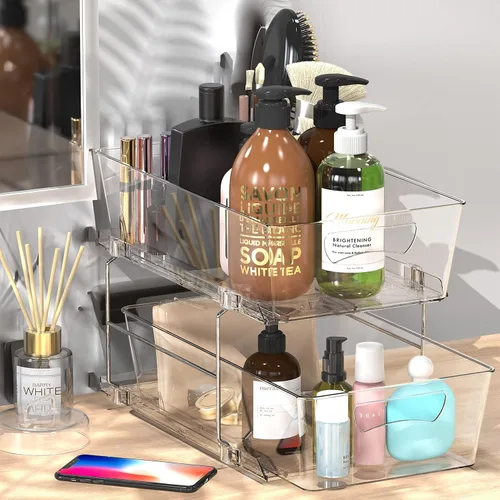 Miniatura 8 de Simple Houseware - Cajón organizador de cesta extraíble de 2 niveles, transparente