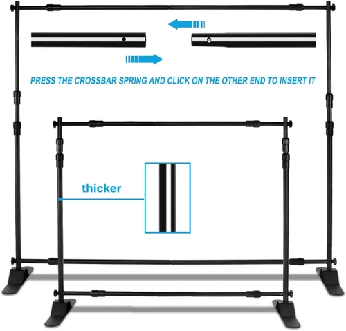 Miniatura 4 de AkTop Kit de Soporte de Banner Telón de Fondo Resistente de 8x8 pies, Escalón de Fotografía Ajustable y Soporte de Repetición para Fiestas, Fondo