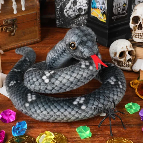 Miniatura 4 de Peluche de serpiente, animal de serpiente de peluche, serpientes de juguete pequeñas de 27 pulgadas para niños, animales de peluche gigantes, Negro