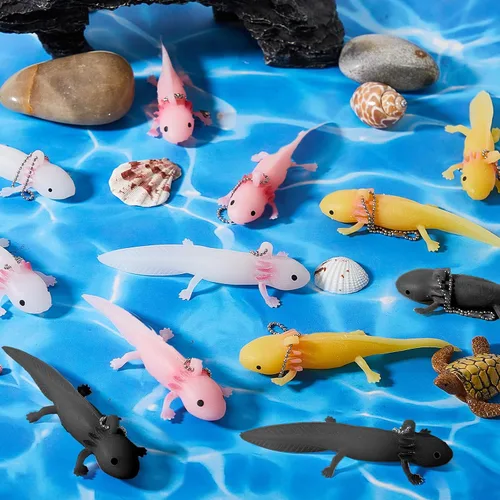 Shappy 24 llaveros de animales de ajolote de San Valentín, regalos a granel, lindas figuras de animales en miniatura de color rosa suave para el día