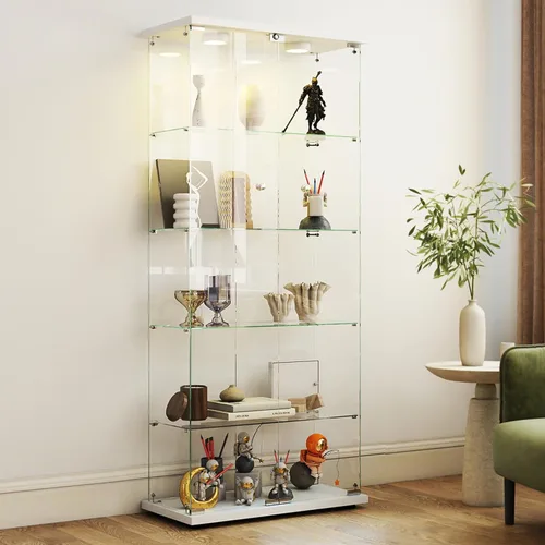 Miniatura 20 de FANYUSHOW Vitrina de cristal con doble puerta y cerradura, estilo de instalación rápida, gabinete Curio de 4 estantes de vidrio templado de 5mm