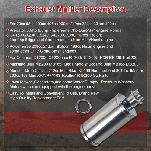 Miniatura 8 de Silenciador de escape para Predator 196cc 212cc Go Kart Mini Bikes, para Coleman CT200U-EX BT200x, para Coleman ct100u / cc100x Mini Bike