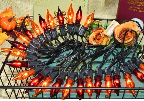 Miniatura 8 de Paquete de 12 bombillas naranjas y moradas de Halloween, bombillas de llama base E12, bombillas de repuesto de llama parpadeante C18 para luces