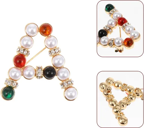 Miniatura 7 de EXCEART Broche de letra inicial Pin perla Rhinestone alfabeto broche elegante cristal solapa pin personalizado pechos para chaquetas ropa traje