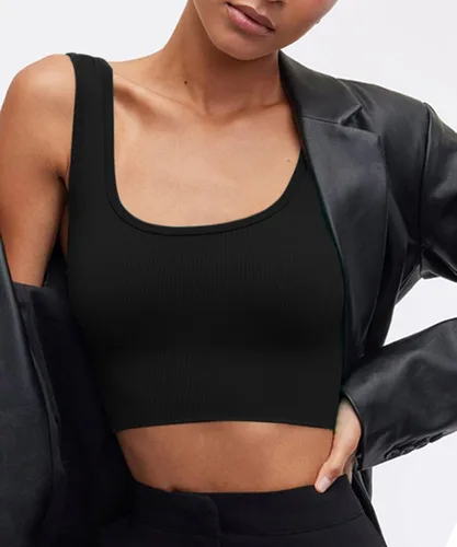 Miniatura 3 de CHYRII Paquete de 3 camisetas de verano para mujer, cuello cuadrado, acanaladas, básicas, sin mangas