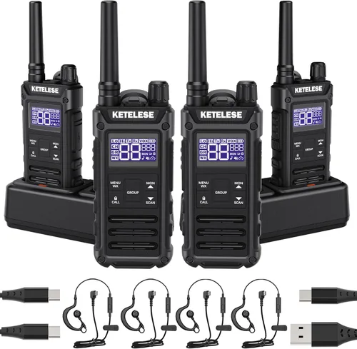 Miniatura 12 de KETELESE T3G Walkie Talkies resistentes para adultos, radio de 2 vías impermeable IP67 de largo alcance, con auricular y micrófono, base de carga