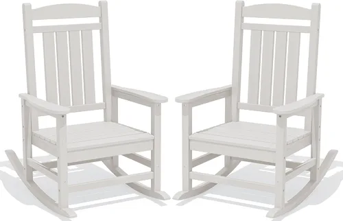 Miniatura 58 de KINGYES Mecedoras de polietileno de alta densidad para exteriores, sillas mecedoras para patio con soporte de 330 libras, balancín suave para porche