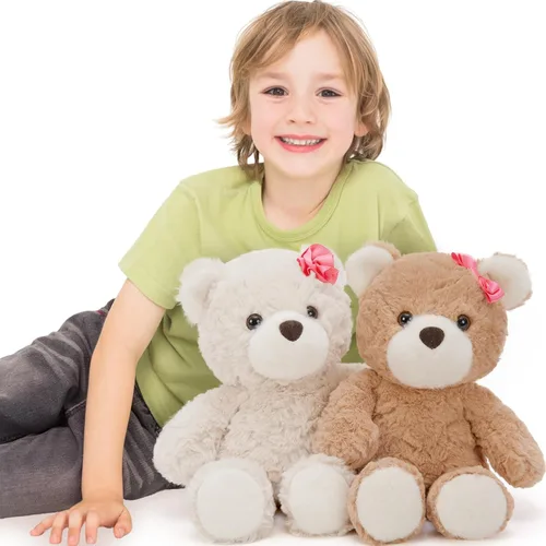 Muiteiur Paquete de 2 osos de peluche a granel, juego de oso de peluche de 13.8 pulgadas con rosa rosa y lazo, sin boca, animales de peluche suaves,