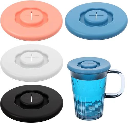 4 fundas de silicona para bebidas, tapas de silicona reutilizables de grado alimenticio, sello hermético antipolvo de 3.86 pulgadas con agujero para