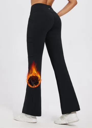 Miniatura 2 de BALEAF Pantalones con forro polar para mujer, para invierno, térmicos, resistentes al agua, cruzados, acampanados, cálidos, corte de bota
