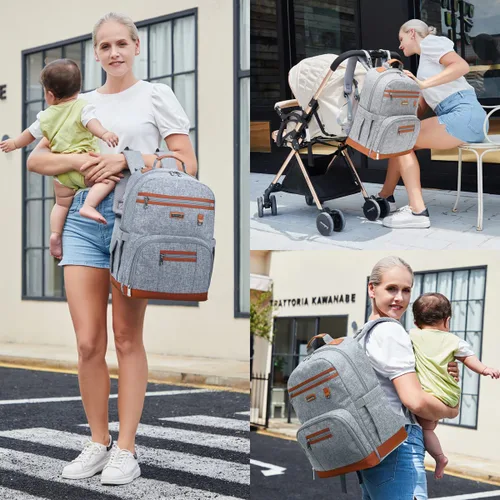 Miniatura 7 de Mochila para pañales, bolsas de pañales grandes para bebés con cambiador portátil para niños y niñas, bolsa de viaje multifunción para mamás, papás