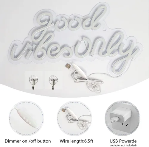 Miniatura 4 de Good Vibes Only - Letreros de neón para decoración de pared, luces de neón, letreros LED adecuados para sala de estar, bar de cerveza, sala de Blanco