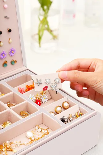 Miniatura 4 de QBestry Organizador de aretes de tuerca para niñas, caja organizadora de joyas, caja de aretes para niñas, caja de joyería para niñas, organizador