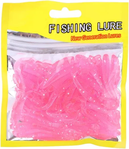 50 señuelos de pesca suaves de 2.0 in, cebo de pesca de plástico, cola en T, cebos para gusanos, accesorios de aparejos de pescado, 9 colores Rosa
