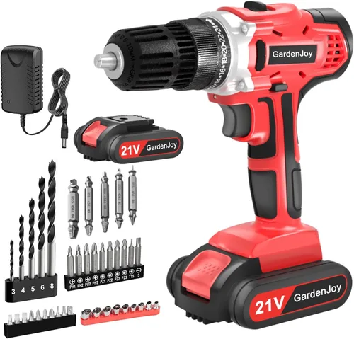 Miniatura 16 de GardenJoy Juego de Taladro Inalámbrico de 20V, Kit Eléctrico de Potencia 2 Baterías Con Cargador 30Nm 2 Velocidades Portabrocas Sin Llave de 3/8
