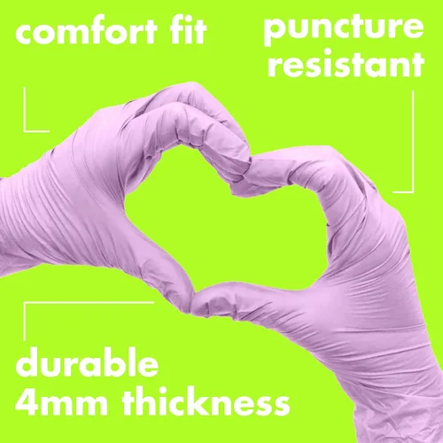 Miniatura 4 de Colortrak Luminous Collection - Guantes desechables de nitrilo, color lila escarcha, pequeños, de un solo uso, seguros para alérgicos, sin látex