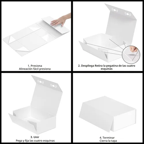 Miniatura 5 de RYDDOY Caja de Regalo Blanca, 9.5x6x3'' Cajas de Regalo para Regalos con Tapas Cierre Magnético Rectangular Plegable para Caja de Propuesta de Dama