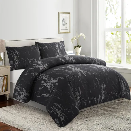 Miniatura 15 de Marina Decoration Juego de funda de edredón de 3 piezas con 2 fundas de almohada, con estampado floral de tinta azul, tamaño King Azul Inkwash Floral