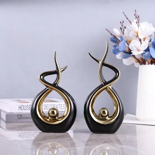 Miniatura 5 de Escultura moderna de cerámica abstracta dorada y negra, estatuas de Knick Knacks para sala de estar, estante, soporte de TV, mesa de café, comedor