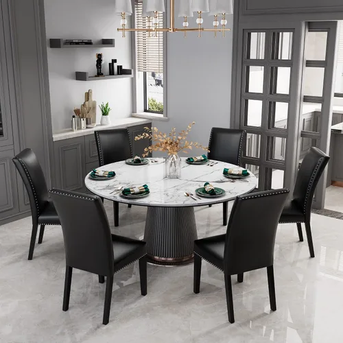 Miniatura 11 de Parsons CY-1122-BK - Juego de 2 sillas de comedor con ribete de cabezas de clavo, asiento tapizado lateral de piel sintética para cocina, patas