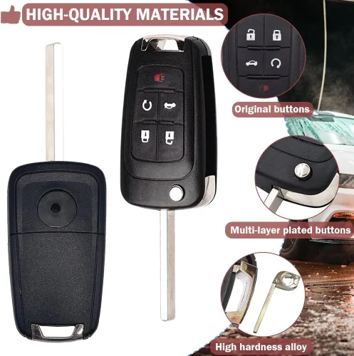 Miniatura 6 de Caja de llavero de reemplazo de 5 botones para Chevy Cruze Camaro Impala Equinox GMC Terrain Buick Regal Lacrosse 2010 2011 2012 2013 2014 2015 2016