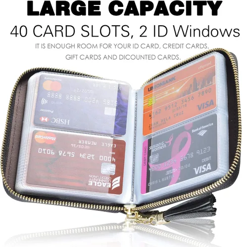 Miniatura 3 de Easyoulife Tarjetero de cuero con cremallera para mujer, bloqueo RFID