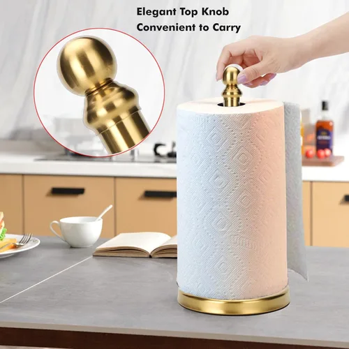 Miniatura 2 de Soporte de toallas de papel dorado para encimera, soporte de toallas de papel en pie para cocina y baño, con base pesada para operación con una mano