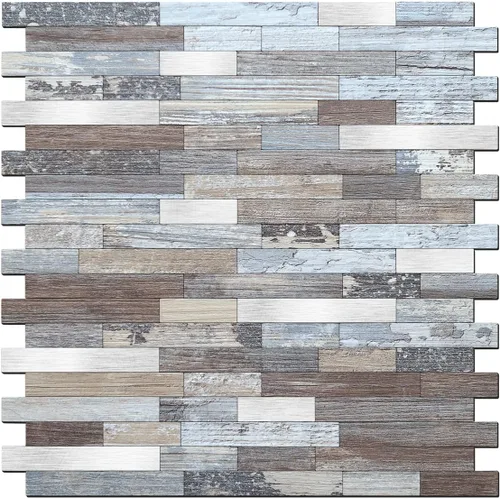Miniatura 15 de Azulejo de mosaico de metal en muro - LNG oblonga en negro/gris/plateado 5 piezas/paquete - Estilo retro rústico vintage para remodelar la pared