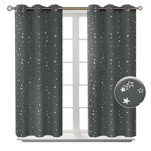 Miniatura 54 de BGment Cortinas opacas para dormitorio infantil, con aislamiento térmico, con ojales, estampado de estrellas plateadas, cortinas para oscurecer