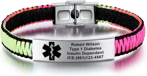 Miniatura 30 de Pulseras de alerta médica para mujeres Pulseras de identificación médica personalizables para hombres, niñas y niños Pulseras médicas trenzadas