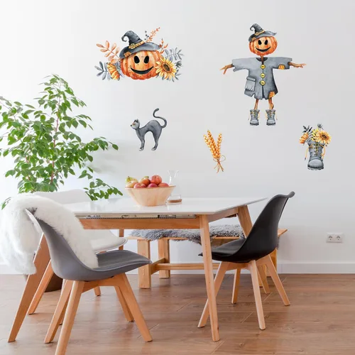 Decalcomania - Calcomanías de pared para Halloween, juego de 31 calcomanías de decoración de calabazas de otoño para sala de estar, dormitorio,