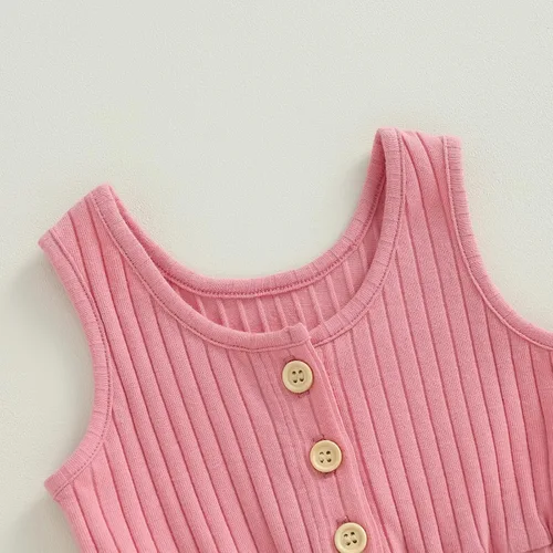 Miniatura 5 de Traje de verano para niña pequeña, de manga corta, acanalado, overol liso, pantalones cortos, ropa para recién nacidos