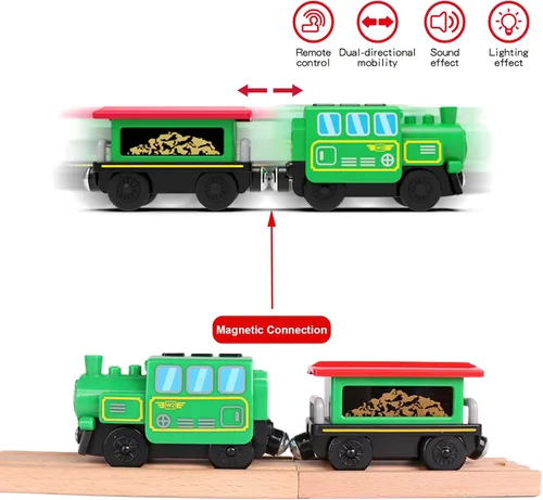 Miniatura 6 de Juego de locomotora de tren operado por batería para pistas de tren de madera, vehículos de tren de motor potente, trenes eléctricos con control