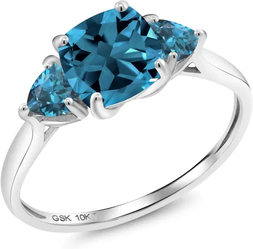 Miniatura 2 de Gem Stone King Anillo de compromiso de oro blanco de 10 quilates con topacio azul Londres para mujer