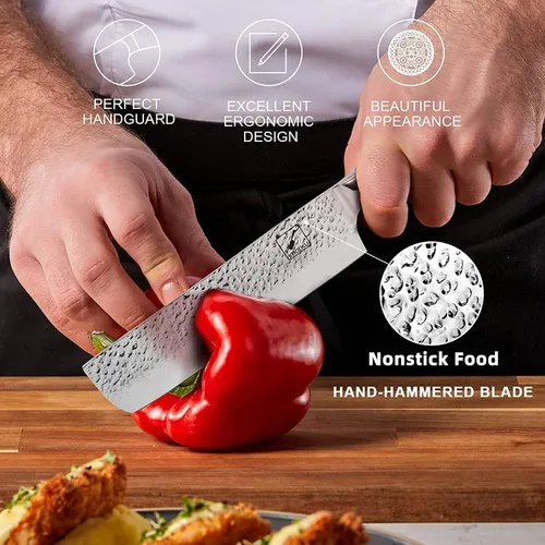 Miniatura 7 de imarku Nakiri - Juego de cuchillos para cocina con bloque y afilador, cuchillo para verduras y carne, afilado