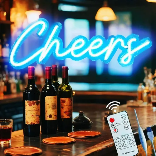 Miniatura 16 de Letrero de neón de Cheers alimentado por USB con interruptor regulable, letrero de luz LED de neón para decoración de fondo de pared, letrero