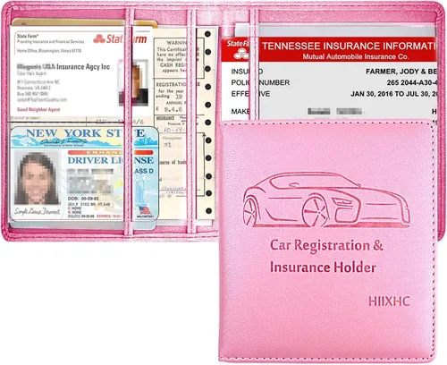 Miniatura 14 de Portador de Tarjeta de Registro e Seguro de Automóvil - Cartera Estuche Organizador de Documentos y Papeles de Automóvil de Cuero para Guantera