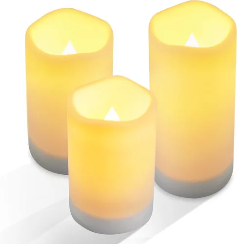 NURADA Velas solares grandes para exteriores, juego de velas recargables impermeables sin llama, resina blanca, luz LED, batería solar recargable