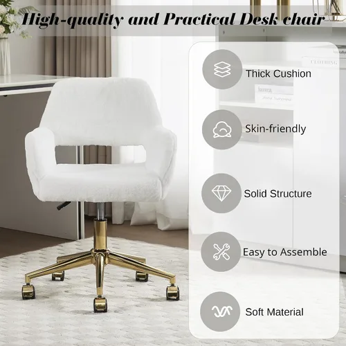 Miniatura 9 de HENGJIANYI Silla de escritorio giratoria de piel sintética, moderna silla de tocador de maquillaje esponjosa, sillón de altura ajustable con base