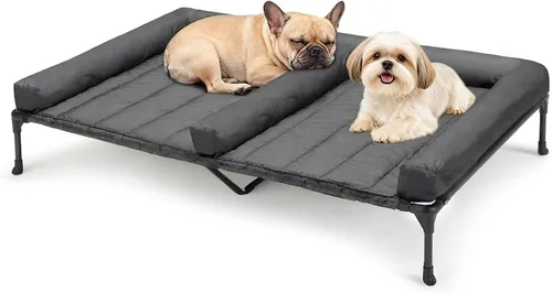 Miniatura 13 de Veehoo Cama elevada refrescante para perros + cojín doble impermeable para dos perros medianos, cama elevada para perros con tapete de apoyo