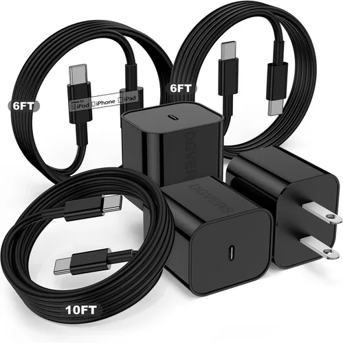 Miniatura 8 de Cargador rápido para iPhone 17 16 15, cable de carga rápida, 6+10 pies USBC a USBC y bloque tipo C de 20W para iPhone 17 Air, 16e, 17 16 15