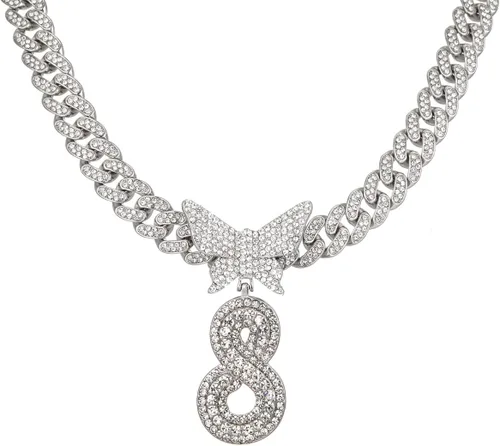 Cadena de eslabones cubanos de plata para mujeres y hombres, letra inicial personalizada, collar personalizado, collar de diamantes de cadena con