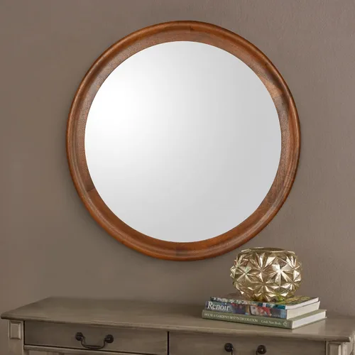 Miniatura 3 de CULER Espejos de Pared Redondos de 24 Pulgadas, Espejo Decorativo Rústico de Madera de Transición con Marco de Nogal para Pared, Espejo de Tocador