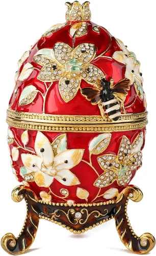 Miniatura 11 de QIFU Huevo de Pascua: Extra grande de 7 pulgadas, pintado a mano, esmaltado decorativo con bisagras, joyero, regalo único para decoración y Rojo