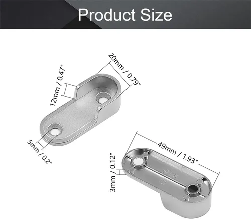Miniatura 2 de MroMax Soporte ovalado de aleación de zinc para barra de armario, soporte de brida para barra de armario, diámetro interior de 0.630 in, paquete