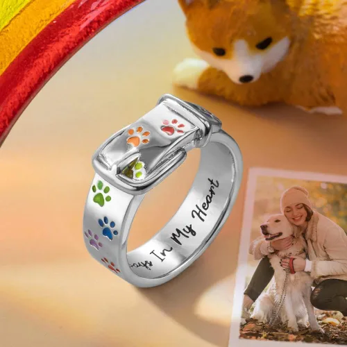Miniatura 3 de AILIN Anillos de perro personalizados para mujer, con forma de collar de mascota, diseño de pata de arcoíris, anillos de gato, anillos